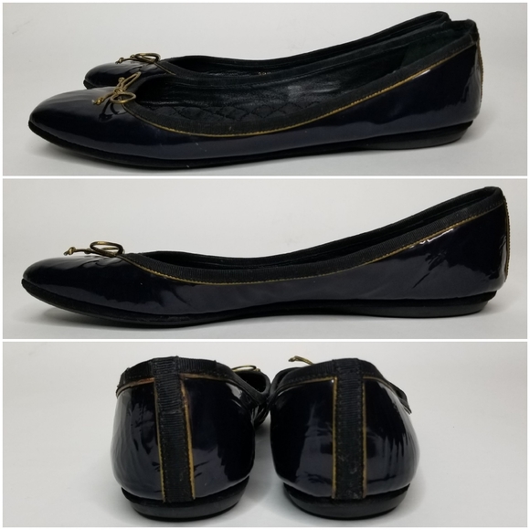 YSL Navy Patent Leather Shiny Bow Ballet Flats - Picture 8 of 8